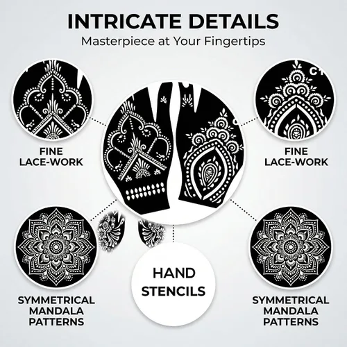 Miniatura 6 de Kotbs 32 hojas de plantillas de tatuaje de henna para manos, antebrazo, pintura facial, arte corporal, plantillas de tatuaje de flores con purpurina