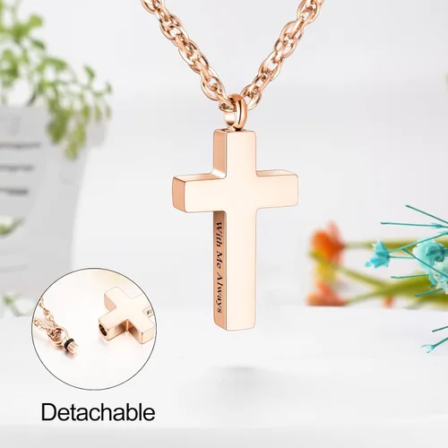 Miniatura 4 de Collar de cruz de cremación para cenizas, colgante de urna de cruz de acero inoxidable, soporte para cenizas, joyería conmemorativa, conmigo siempre