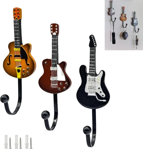 Nuevo de, Gancho para abrigos con forma de guitarra de estilo vintage, paquete de 3 con kit de montaje en pared para decoración de habitación de