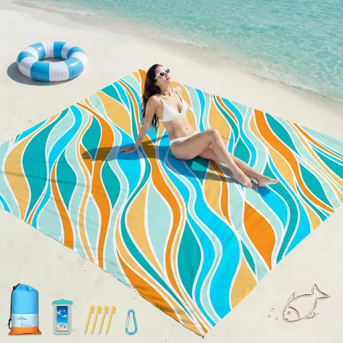 Miniatura 123 de Famstar Beach Blanket Oversized Extra Large 78"X81"/10'X9',Waterproof Sandproof Beach Blanket 2-8 Adults Lightweight Durable for Travel Camping