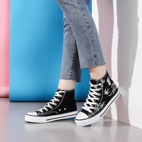 Miniatura 5 de kufeiti - Tenis de lona de alta calidad para mujer, zapatos de lona con cordones, color blanco y negro, casuales, para caminar