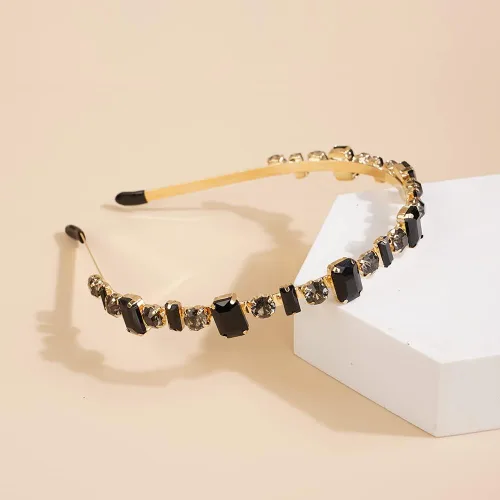 Miniatura 4 de Wiwpar Diademas de diamantes de imitación para mujeres y niñas, bandas elásticas para la cabeza delgadas con diamantes de imitación vintage, Negro
