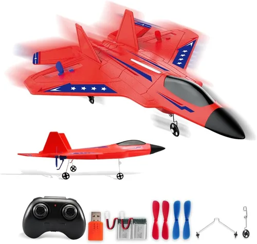 Miniatura 12 de Avión RC, avión RC F22 listo para volar, avión de control remoto de 2.4 GHz, avión de control remoto de 2 canales, juguete de aviones RC para niños