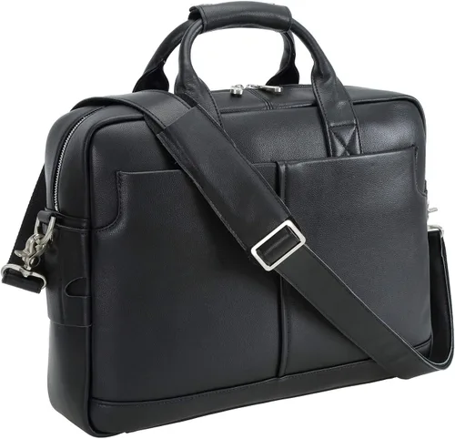 Miniatura 9 de Polare - Maletín de cuero para hombre, bolsa de mensajero de viaje de negocios de 15.6 pulgadas, cremallera metálica YKK