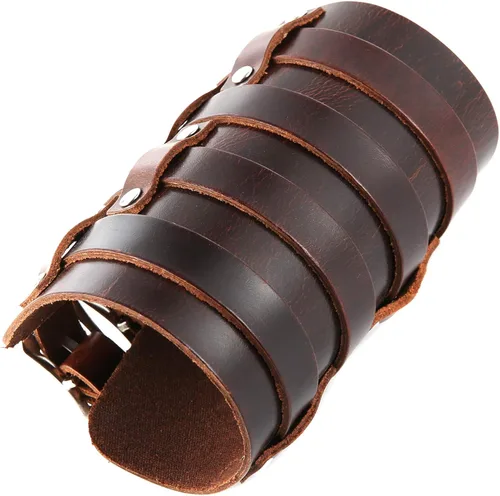 Miniatura 4 de HZMAN Brazalete ancho de cuero con triple correa para hombre, con hebilla y cierre de brazo, 4 filas, Cuero