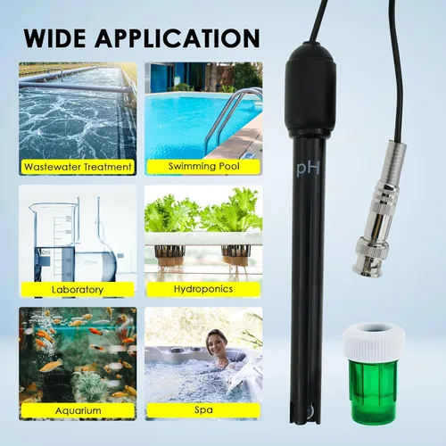 Miniatura 5 de Sonda de electrodo de pH 0-14, medidor de pH con conector BNC de repuesto y sensor de cable de 118.1 in para controlador de monitor de pH, kit
