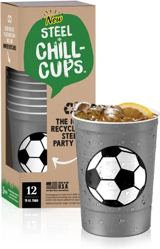 Miniatura 17 de Steel Chill Cups Party Cup America the Beautiful Design para bebidas frías, duradero, desechable, reciclable, fabricado en Estados Unidos, gris, 12