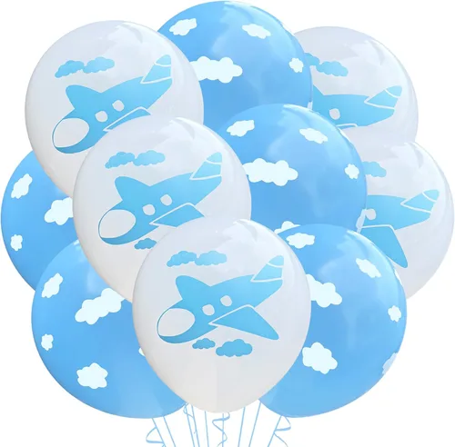 Malayan Products Airplane Latex Balloons 12 Count, Flight Attendant Birthday Party, Pilot Party, Jet Baby Shower, Classroom Decoration Boy Flying
