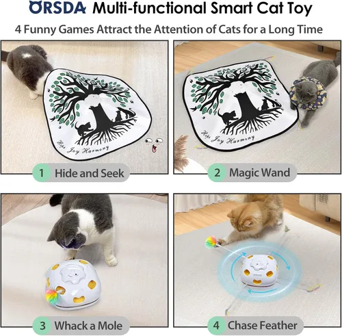 Miniatura 2 de ORSDA Juguetes para gatos de interior 4 en 1, juguetes automáticos interactivos para gatos adultos de interior aburridos, juguete recargable de 8