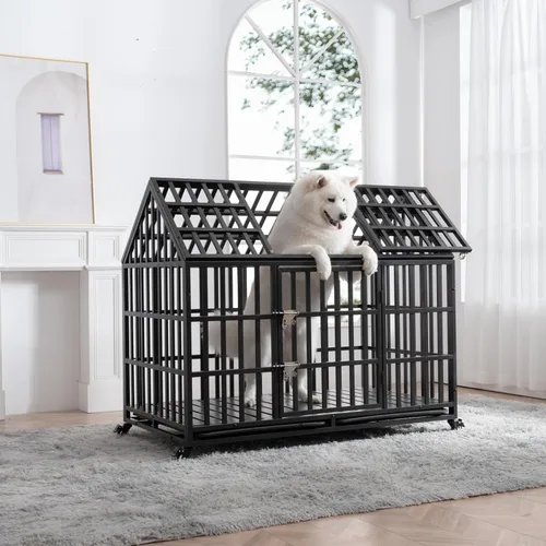 Jaula para perros de alta resistencia, gran metal fuerte para perros y mascotas pequeños, medianos y grandes, fácil de montar con cerraduras de