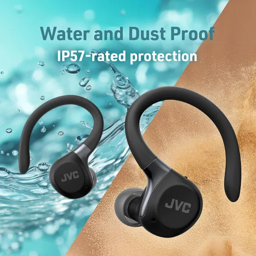 Miniatura 4 de JVC Fitness Series - Auriculares deportivos inalámbricos con ganchos ajustables, cancelación activa de ruido, modo de sonido ambiental, IP57 Negro