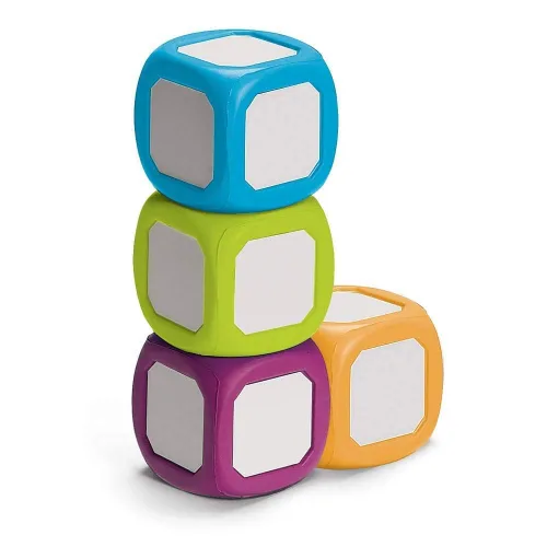 hand2mind Dados pequeños de plástico para escribir y limpiar para niños de 5 a 8 años, superficie de borrado en seco en todos los lados, dibujar