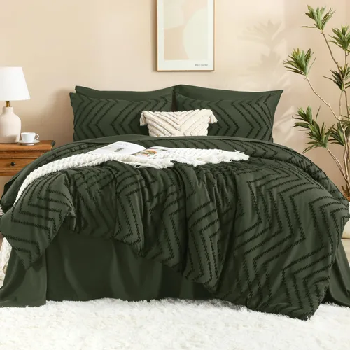 Miniatura 19 de Litanika Juego de ropa de cama con edredón tamaño King con sábanas beige - Juego de 7 piezas en una bolsa, diseño King Chevron copetudo bohemio