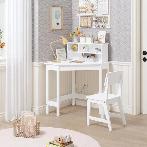 Miniatura 2 de UTEX Escritorio para niños, juego de escritorio de esquina y silla, mesa de estudio para niños con almacenamiento y gabinete para uso escolar