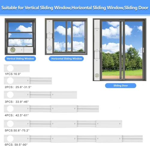 Miniatura 7 de Kit de ventilación portátil de ventana de CA, panel de sellado de ventana de PVC ajustable para ventanas correderas / puertas, kit de ventana