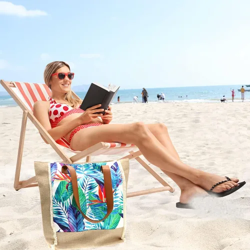 Miniatura 82 de Bolso grande de paja para mujer, tejido de ratán, bolso de playa de verano, a rayas