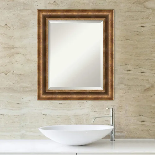 Miniatura 5 de Amanti Art Espejo de baño de bronce para sobre el fregadero, espejo rectangular de bronce Manhattan de 26 x 22 pulgadas, pequeño marco de madera