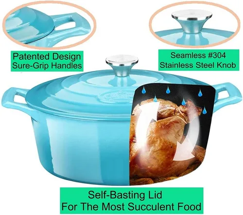 Miniatura 2 de La Cuisine - Cacerola ovalada de hierro fundido esmaltado Dutch Oven con tapa, 5 cuartos de galón, esmalte interno negro mate para hornear pan