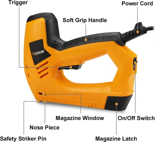 Miniatura 2 de Hoteche Clavadora/grapadora eléctrica Brad - Pistola de grapas eléctrica 2 en 1 y pistola de clavos para carpintería y tapicería - Incluye 100