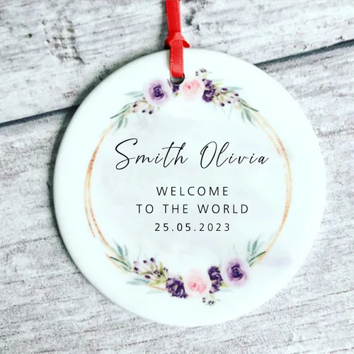 Miniatura 24 de Recuerdos personalizados de adorno de Navidad para bebé, regalos de bebé que llegan, adornos de cerámica para árbol de Navidad, adornos de primera