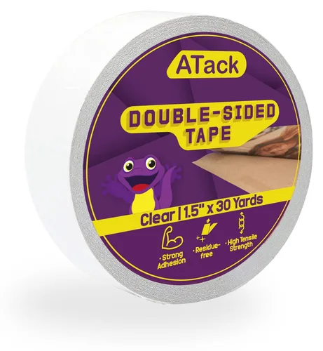 Miniatura 10 de ATack Cinta Transparente de Doble Cara, Fácil de Rasgar a Mano, 2 Pulgadas x 30 Yardas, Segura para Paredes, de Servicio Pesado, Cinta de Tela