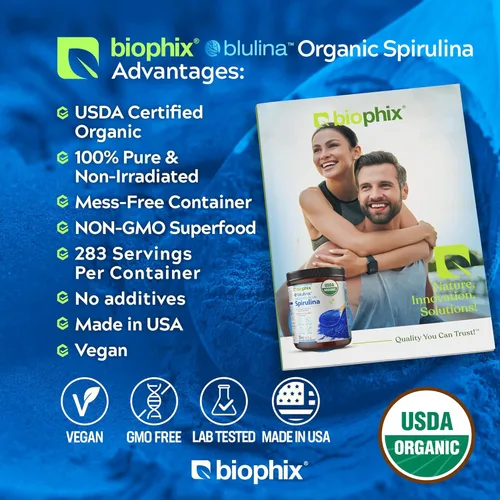 Miniatura 2 de biophix Blue Spirulina en polvo orgánico Blulina 10 onzas – Algas espirulina orgánica en polvo 283 porciones – Suplemento superalimenticio