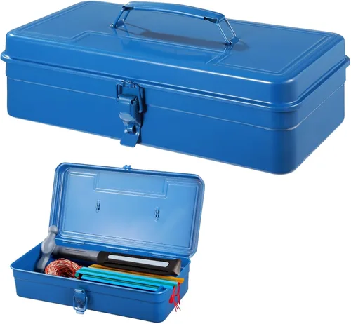 Miniatura 7 de OMISTAR Caja de almacenamiento de acero con tapa con bisagras, contenedor de metal para sellos de álbumes de recortes, caja de herramientas de metal