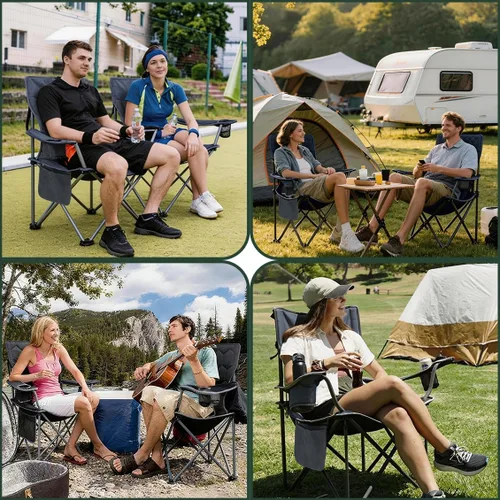 Miniatura 6 de SUNNYFEEL Silla de Camping Plegable de Gran Tamaño 500 LBS Sillas de Césped de Servicio Pesado con Plegado Portátil con Reposabrazos, Portavasos