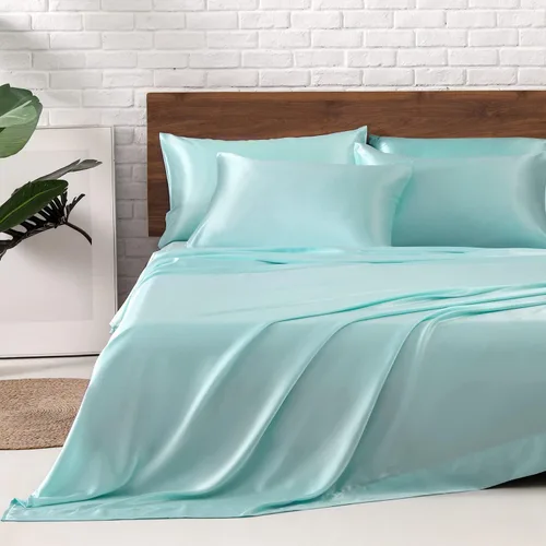 Miniatura 71 de MR&HM Sábanas de satén para cama de tamaño King, juego de 4 piezas de ropa de cama sedosa con bolsillo profundo de 15 pulgadas para colchón