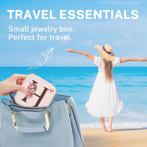 Miniatura 5 de Britown Organizador de joyas de viaje, collar y aretes, caja de joyería pequeña, regalos de cumpleaños para mujeres, mamá, hija, amiga, inicial H