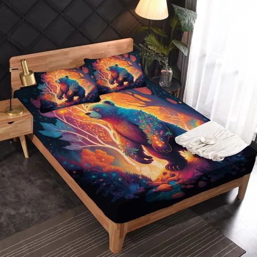 Miniatura 19 de Juego de sábanas de tamaño King, sábanas de conejo, sábanas de microfibra y fundas de almohada de 4 piezas, juego de sábanas con estampado colorido