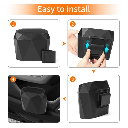 Miniatura 6 de Wontolf Mini cubo de basura para automóvil con tapa y 60 bolsas de basura, ABS diseño de diamante, organizador de automóvil, accesorios