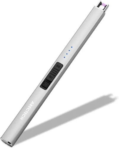 ARECTECH Encendedor de velas eléctrico con cable tipo C, regalo de cumpleaños para hombres, mujeres, esposa, encendedores de arco de plasma Plateado