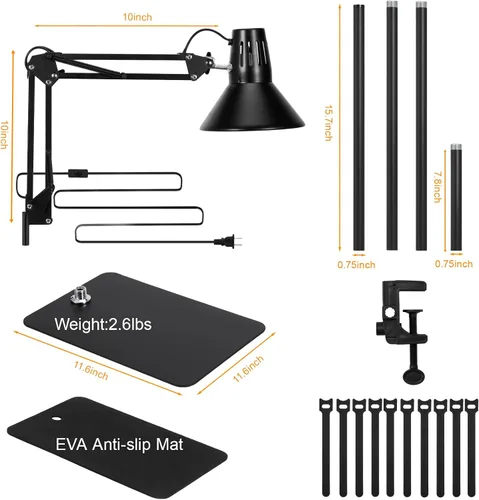 Miniatura 5 de Lámpara de calor para reptiles, accesorio de luz para reptiles con lámpara de calor y soporte, rango de altura de 15.7 pulgadas a 74.3 pulgadas