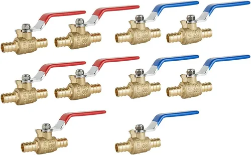 Miniatura 7 de 6 PCS1/2 "PEX válvula de latón de bola, conexión Pex de púas, válvula de cierre de parada de agua de puerto completo, niveles rojo (caliente) y azul