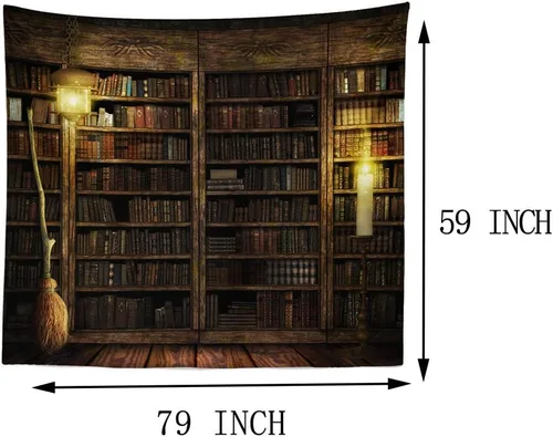Miniatura 4 de Kanora Estantería vintage para colgar en la pared, tapiz de sala de estudio, estantería retro, biblioteca de arte de pared, tapices bohemios