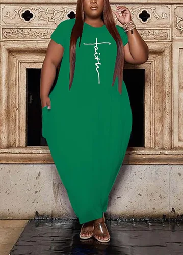 Miniatura 3 de Fooullaide Vestido casual de talla grande para mujer, de verano, manga corta, cuello en V, suelto, de gran tamaño, vestidos largos con bolsillo
