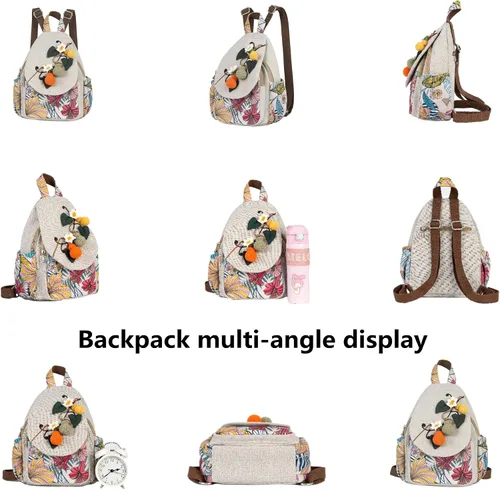 Miniatura 174 de HUANGGUOSHU Mochila de algodón tejida de algodón bohemio con bordado de lona estilo bohemio con múltiples bolsillos retro linda mochila cartera