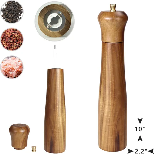 Miniatura 2 de Molinillo de sal y pimienta de 10 pulgadas, molinos de pimienta recargable, molinillo de sal y pimienta de madera de acacia, molinillo de pimienta
