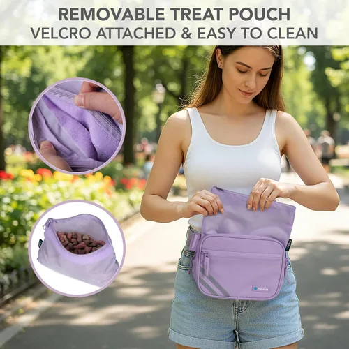 Miniatura 4 de PetAmi Bolsa de paseo para perros, bolsa cruzada para entrenamiento de mascotas, correr con dispensador de bolsas de excrementos, cinturón ajustable