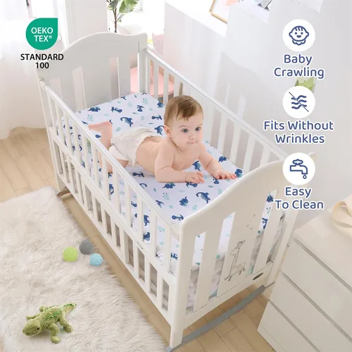 Miniatura 3 de Juego de cama de cuna de dinosaurio mini para niños azul de 3 piezas Premium, juego de sábanas para bebé, juego de cuna de dinosaurios