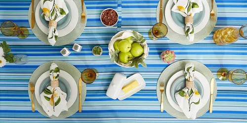 Miniatura 6 de DII Summer Stripe - Colección de mesa con cremallera para exteriores, multiusos, lavable a máquina, mantel, 60 pulgadas redonda, casa de playa