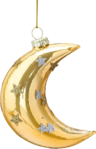 Joiedomi Adornos de luna de Navidad, decoración de luna de vidrio soplado con purpurina para colgar en el árbol, decoración de Navidad al aire