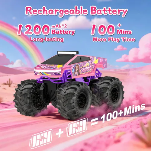 Miniatura 4 de Auto de control remoto anfibio, camión monstruo rosa 1:18, juguetes para niñas, autos RC de 2.4 GHz, camiones RC impermeables de 2.4 GHz, camioneta
