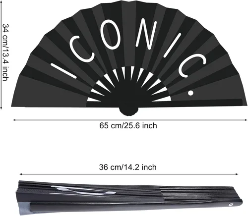 Miniatura 2 de Paquete de 3 ventiladores de mano grandes de bambú plegables para rave, ventilador chino de mano, ventilador icónico para desfile de festivales