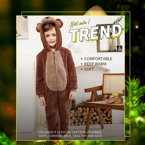 Miniatura 2 de COSUSKET Disfraz de oso marrón de franela de ajuste cómodo para niños, pijamas de animal para niños y niñas, regalos