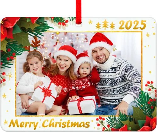 WhatSign Adornos de Navidad para marco de fotos, adornos personalizados para árbol de Navidad, regalo de recuerdo de fotos familiares personalizado
