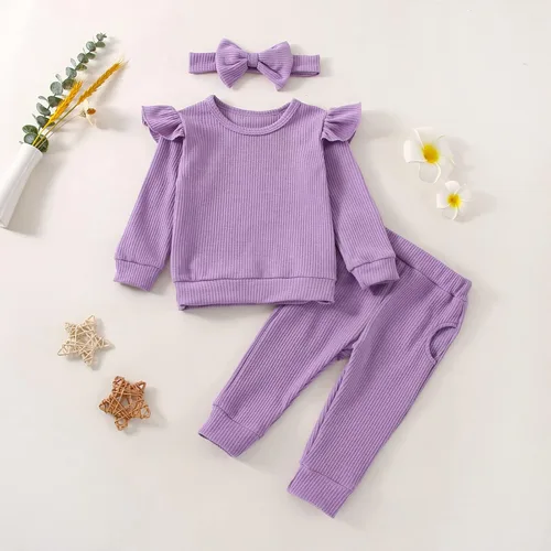 Miniatura 2 de Conjunto de ropa de bebé niña para otoño e invierno, conjunto de sudadera de manga larga y pantalones con diadema