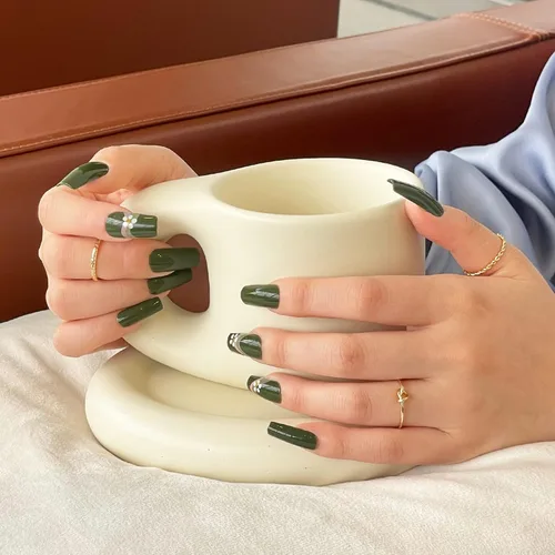 Miniatura 2 de Gold Finger - Kit de uñas postizas de cobertura completa con pegamento, diseño moderno, gel listo para usar, uñas medianas, largas y extralargas