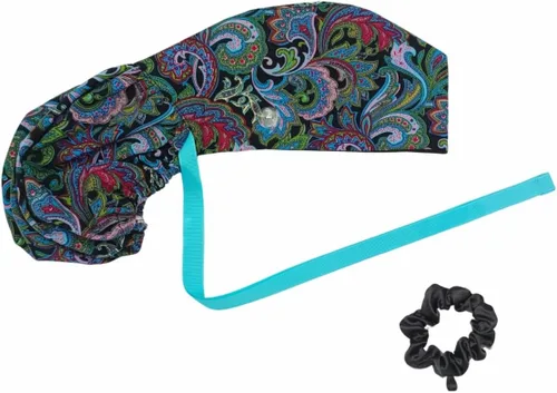 Miniatura 22 de Gorra médica con interior sedoso, gorro de algodón con banda para el sudor y botones, cola de caballo ajustable